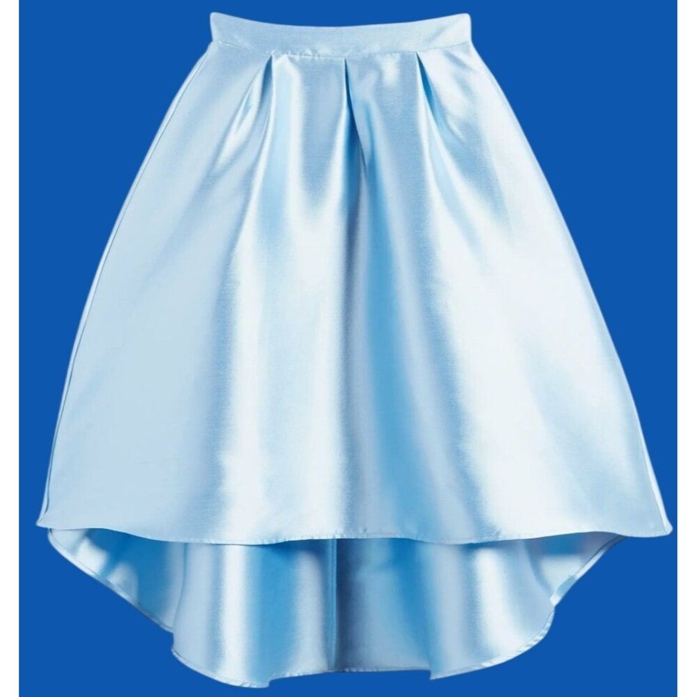 Nickie Lew Light Blue High-Low Skirt Girl Size 14 Satin Elastic Waist Zipper New - Picture 3 of 11